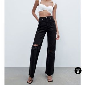 ZARA Ripped Wide Leg High Rise Full Length Jean
